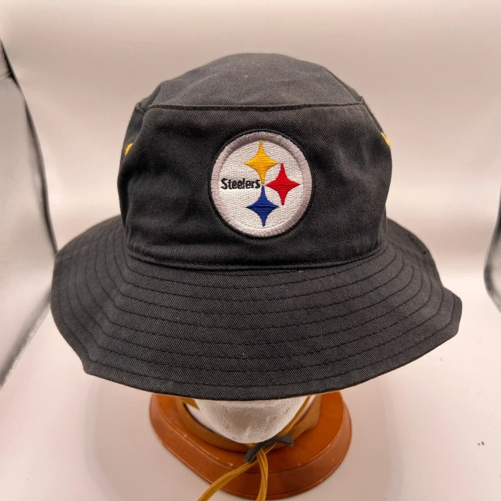 47 Brand Pittsburgh Steelers Bucket Hat Black Gold NFL Adjustable Chin Strap